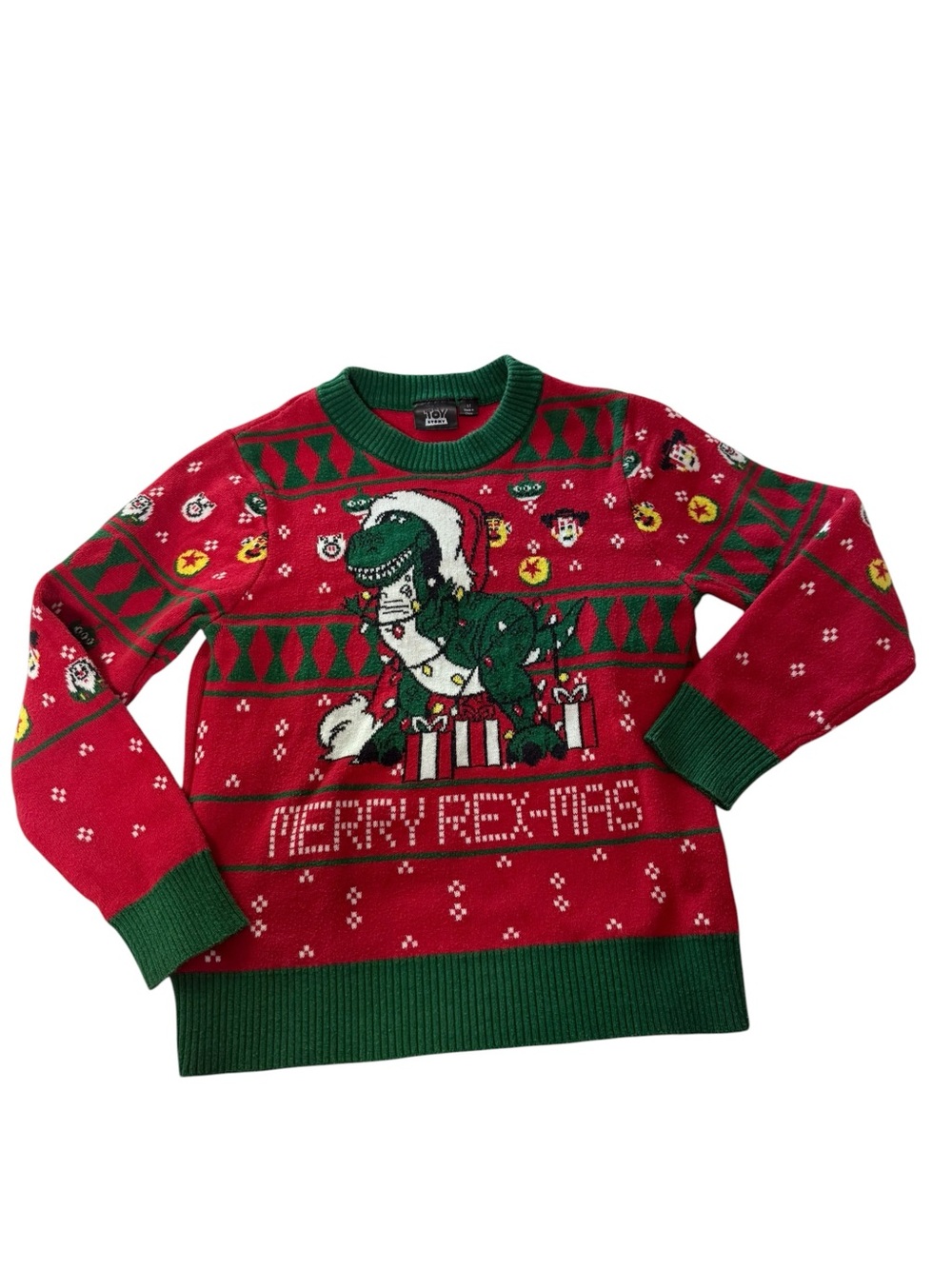 Toy Story Rex Merry Rex-Mas Christmas Sweater Red Green Kids 5T Holiday Knit